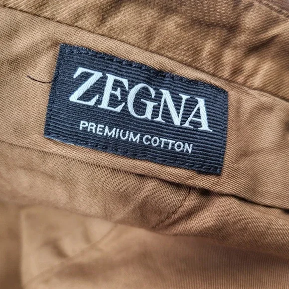 Zegna Pants Mens 36x31 Brown Premium Cotton Chino Straight Leg Casual Stretch - Picture 3 of 9